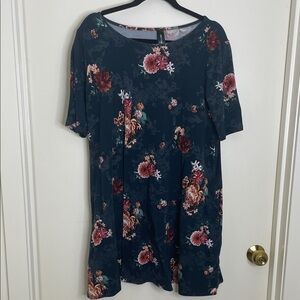 Agnes & Dora Floral Midi Dress - Dark Blue and Pink